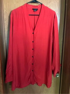 Two Twenty Five 100% Silk Red Button-Front Blouse XL